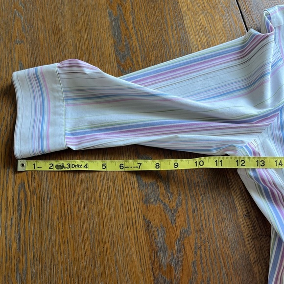 Eddie Bauer Pink and Blue Striped Button Down Blouse 3/4 Sleeves Size Large - Picture 9 of 14
